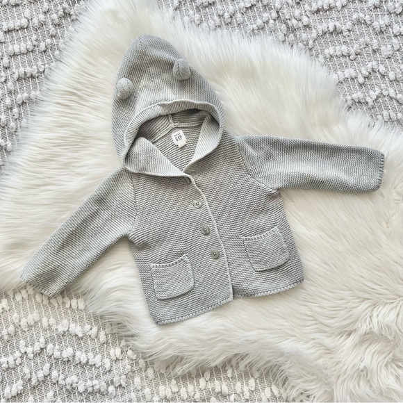 Grey knit hooded cardigan with ears - Picture 3 of 5